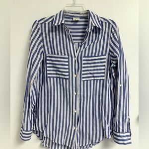 100% Cotton Shirt Button Down Blue White Strip